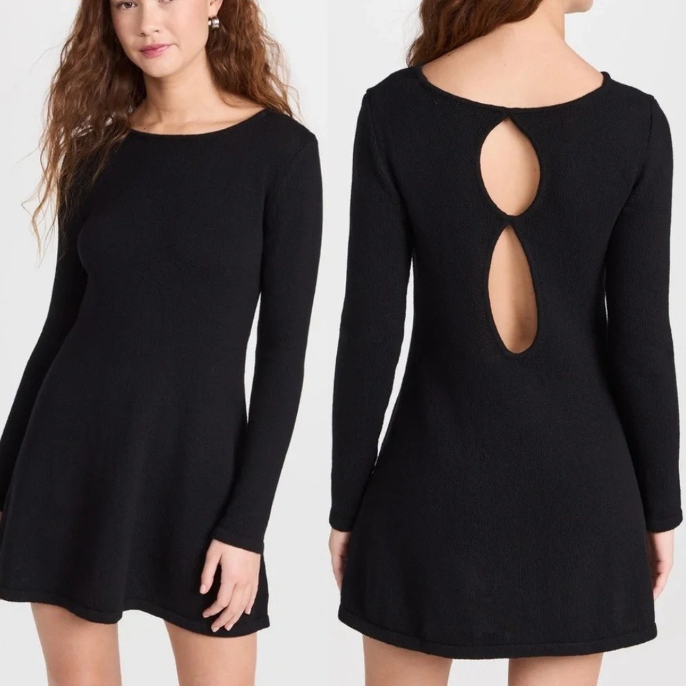 Ciao Lucia Dress Black Knit Long Sleeve Keyhole Cutout Back Minidress Size Small